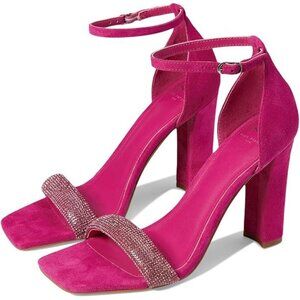 Marc Fisher Angelo Heels 7.5 Pink Glitter Strappy Suede Homecoming Party Shoes